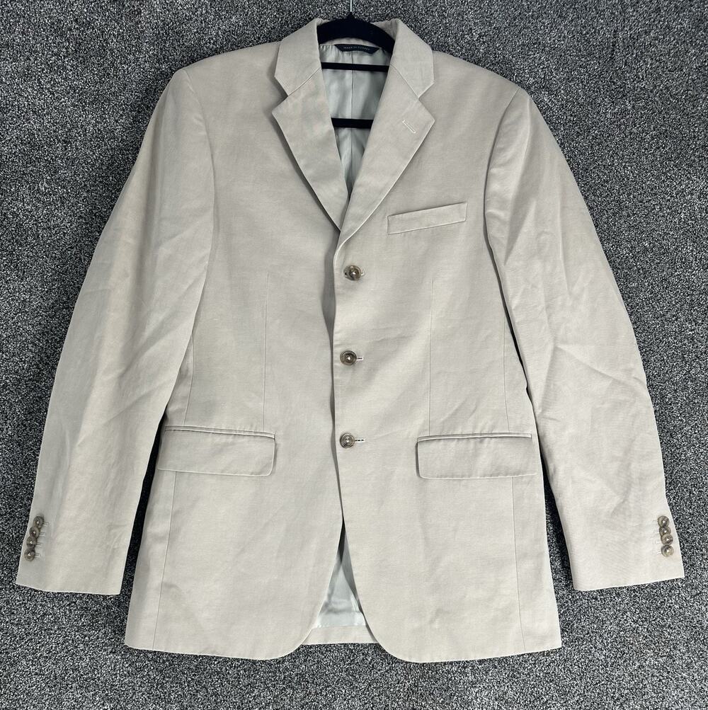 Banana Republic Linen Cotton Blend Blazer Mens 38R Beige Modern Summer Preppy
